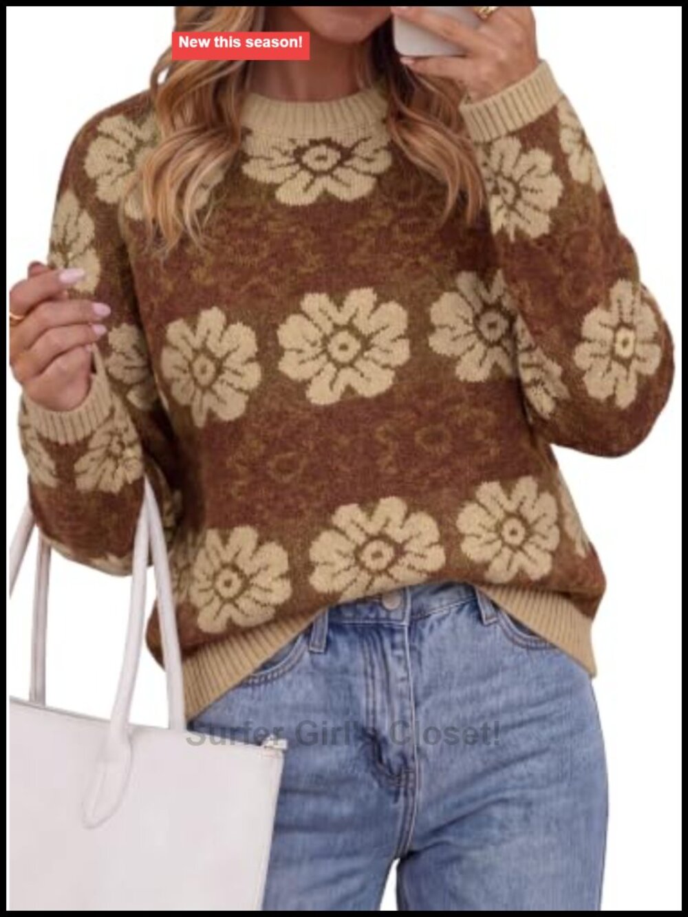 PRETTYGARDEN Floral Crewneck Knit Pullover Sweater Womens